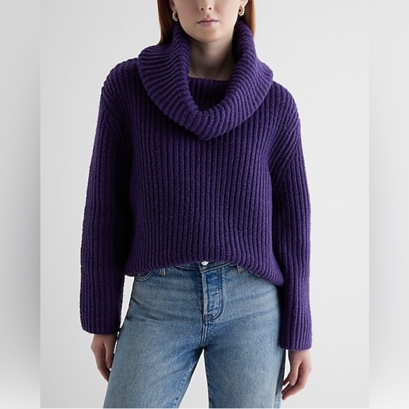 🏷️ 🛍️ NWT Express Ribbed Plum Perfect Cowl Neck Sweater 🏷️ 🛍️ - Picture 1 of 12